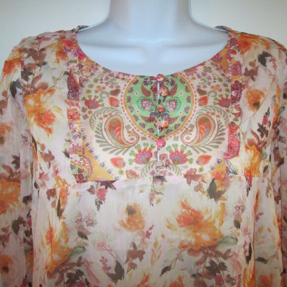 Umgee Orange Floral Paisley Boho Mini Dress Tunic Sz L NWT - Picture 4 of 11